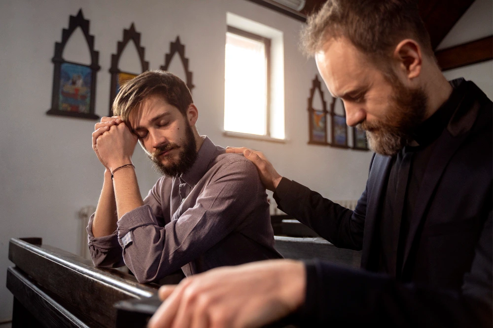 Counselor or therapist placing supportive hand on shoulder of distressed young man holding his head during therapy session in office due to homes construction Critical Mistakes Every Owner Must Avoid